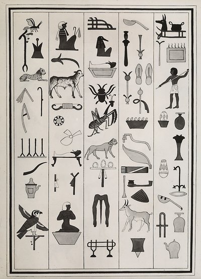 Rysunki dekoracji z wnętrza grobowca faraona Psametyka I, reprodukowane w 1817 roku przez Giovanniego Battistę Belzoniego, znajdującego się w British Museum w Londynie autorstwa Giovanni Battista Belzoni