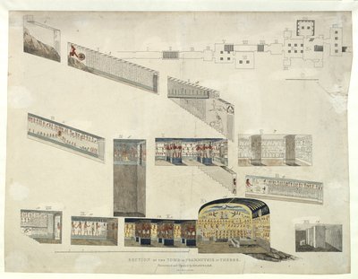 Sekcja grobowca Psammuthisa w Tebach, odkryta i otwarta przez Belzoniego w 1818 r. autorstwa Giovanni Battista Belzoni