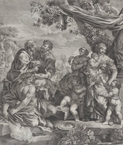 Scena alegoryczna z barankiem ofiarnym, 1640-70. autorstwa Giovanni Battista Bonacina