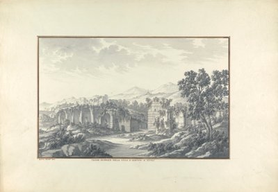 Widok zrujnowanych łaźni w willi Hadriana w Tivoli autorstwa Giovanni Battista Borra