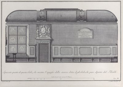 Tablica 4: Przekrój Sali Instytutu Bolońskiego, z wejściem do r..., 1756. autorstwa Giovanni Battista Brostoloni