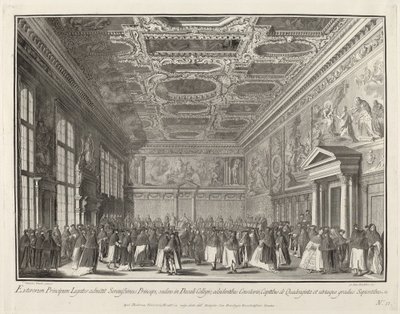 Przyjęcie przez Dożę Ambasadorów Zagranicznych w Sala del Collegio, 17631766. autorstwa Giovanni Battista Brostoloni