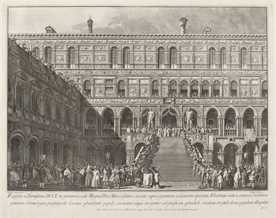 Doża koronowany na Scala dei Giganti Pałacu Książęcego, 17631766. autorstwa Giovanni Battista Brostoloni