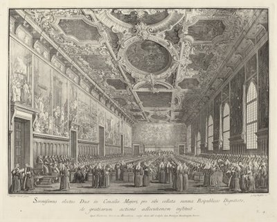 Doża powraca dzięki w Sala del Consiglio Maggior, 17631766. autorstwa Giovanni Battista Brostoloni