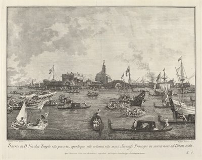 Doża w Bucintoro Opuszczając San Nicolò di Lido, 17631766. autorstwa Giovanni Battista Brostoloni