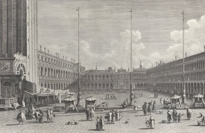 Widok na Piazza San Marco, z kościołem San Geminiano na drugim końcu oraz figurami i..., 1763. autorstwa Giovanni Battista Brostoloni