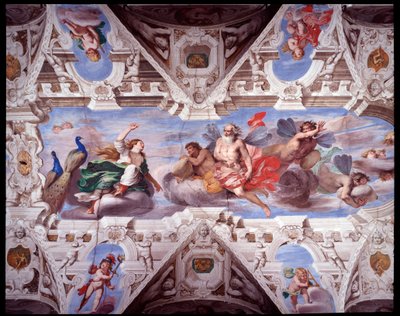Juno prosi Aeolus, aby uniemożliwił podróż Eneasza (Fresco autorstwa Giovanni Battista Carlone