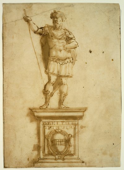 Posąg stojącego wojownika na piedestale autorstwa Giovanni Battista Castello