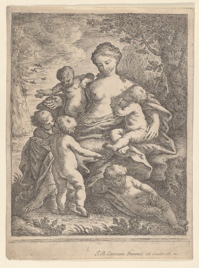 Organizacja charytatywna, siedząca w otoczeniu pięciorga nagich dzieci, 1692-1727. autorstwa Giovanni Battista Catenaro