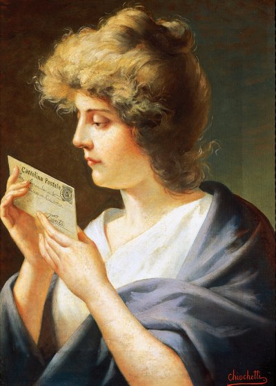 Dziewczyna z listem, obraz Giovanniego Battisty Chiocchettiego (1843-1917) autorstwa Giovanni Battista Chiocchetti