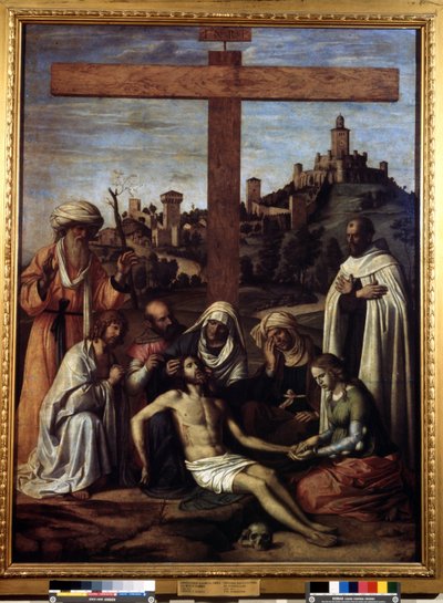 "Osadzanie" Napis "INRI" na krzyżu. Obraz Giovanniego Battisty Cima da Conegliano (ok. 1459-1517) XVI wiek Wymiary 199x148 cm Muzeum Puszkina, Moskwa autorstwa Giovanni Battista Cima da Conegliano