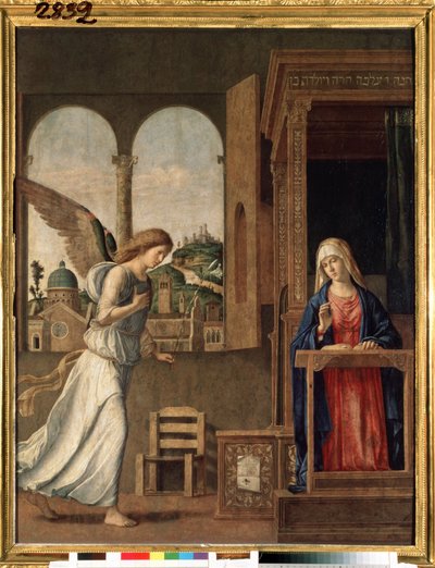 "Zwiastowanie" (Zwiastowanie) Obraz Giovanniego Battisty Cima da Conegliano (ok. 1459-1517) 1495 wym. 136x107 cm Sankt Petersburg, muzeum pustelnia autorstwa Giovanni Battista Cima da Conegliano