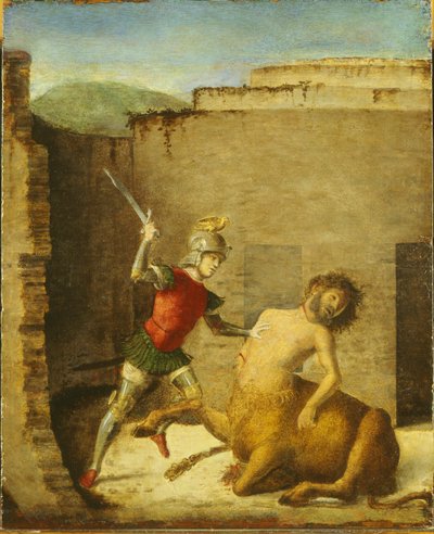 Tezeusz zabija Minotaura, 1505 autorstwa Giovanni Battista Cima da Conegliano