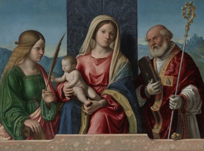 Dziewica z Dzieciątkiem ze świętymi Katarzyną i Mikołajem, 1510-17 autorstwa Giovanni Battista Cima da Conegliano