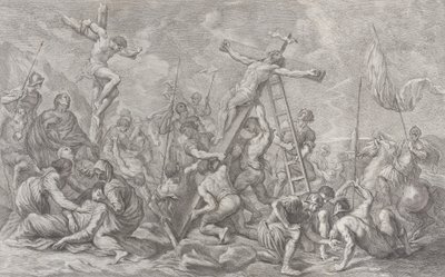 Ukrzyżowanie, z obniżeniem krzyża pośrodku, żołnierzami przez cały czas i krawatem..., 1762. autorstwa Giovanni Battista Cipriani