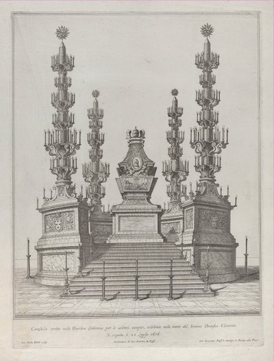 Katafalk dla papieża Klemensa X: centralna konstrukcja wzniesiona na 15 stopniowej platformie, z c..., 1676. autorstwa Giovanni Battista Falda