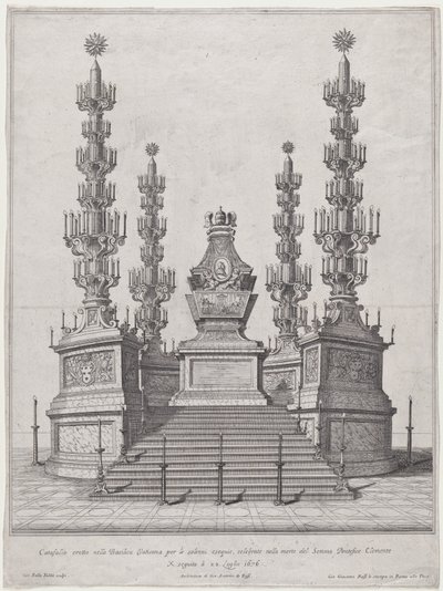 Katafalk dla papieża Klemensa X, centralna konstrukcja na szczycie piętnastostopniowej platformy, z..., 1676. autorstwa Giovanni Battista Falda