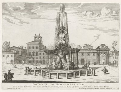 Fontanna Trytona przy Piazza Barberini te Rome Fontanna Pana Prencipe di Pallestrina (tytuł na obiekcie) Fontanny Rzymu (tytuł serii) Fonteinen van Rome (tytuł serii) autorstwa Giovanni Battista Falda