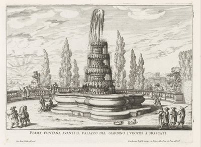 Fontein in de tuinen van de Villa Torlonia te Frascati Pierwsza fontanna przed Palazzo del Giardino Ludovisi we Frascati (tytuł na obiekcie) Fontanny willi Frascati (tytuł serii) Fonteinen van Frascati (tytuł serii) autorstwa Giovanni Battista Falda