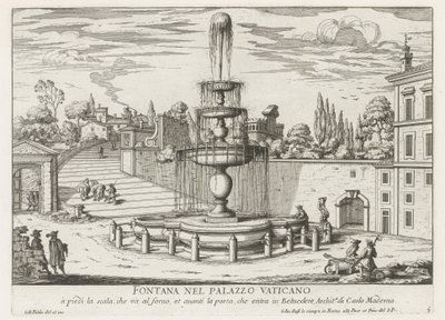 Fontanna w Watykanie Fontana nel Palazzo Vaticano (tytuł na obiekcie) Fontane di Roma (tytuł serii) Fontanny Rzymu (tytuł serii) autorstwa Giovanni Battista Falda