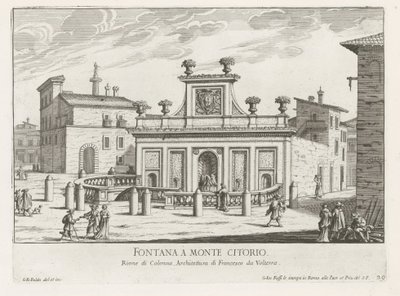 Fontein na Piazza Montecitorio te Rome Fontana a Monte Citorio (tytuł na obiekcie) Fontane di Roma (tytuł serii) Fonteinen van Rome (tytuł serii) autorstwa Giovanni Battista Falda