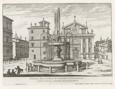 Fontein na Piazza Scossacavalli te Rome Fontanna na Piazza di S. Giacomo Scossacavallo (tytuł na obiekcie) Fontanny Rzymu (tytuł serii) Fonteinen van Rome (tytuł serii) autorstwa Giovanni Battista Falda
