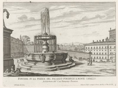 Fontein na Piazza del Quirinale w Rzymie Fontanna na placu Pałacu Papieskiego na Monte Cavallo (tytuł na obiekcie) Fontanny Rzymu (tytuł serii) Fonteinen van Rome (tytuł serii) autorstwa Giovanni Battista Falda