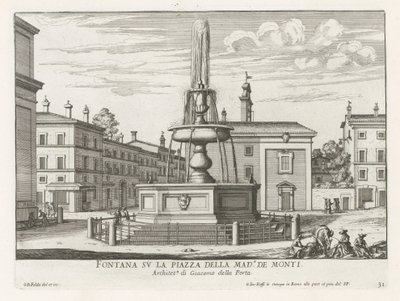 Fontein op Piazza della Madonna dei Monti te Rome Fontanna na Piazza della Mad.a de Monti (tytuł na obiekcie) Fontanny Rzymu (tytuł serii) Fonteinen van Rome (tytuł serii) autorstwa Giovanni Battista Falda