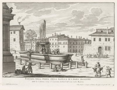 Fontein na Piazza di Santa Maria Maggiore w Rzymie Fontanna na placu Bazyliki S. Maria Maggiore (tytuł na obiekcie) Fontanny Rzymu (tytuł serii) Fonteinen van Rome (tytuł serii) autorstwa Giovanni Battista Falda