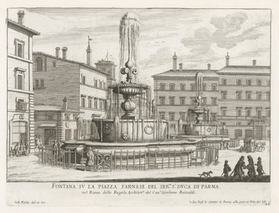 Fonteinen na Piazza Farnese te Rome Fontanna na Piazza Farnese ser.mo s.r Duca di Parma (tytuł na obiekcie) Fontanny Rzymu (tytuł serii) Fonteinen van Rome (tytuł serii) autorstwa Giovanni Battista Falda