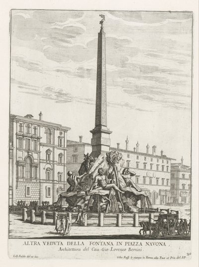 Vierstromenfontein na Piazza Navona te Rome Fontana na Piazza Navona (tytuł na obiekcie) Fontane di Roma (tytuł serii) Fonteinen van Rome (tytuł serii) autorstwa Giovanni Battista Falda