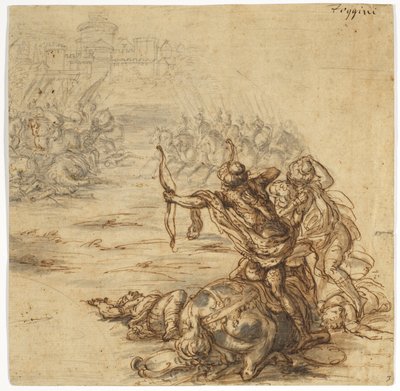 Scena bitwy poza murami miasta, XVII w. autorstwa Giovanni Battista Foggini