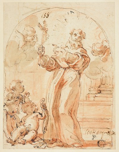 Stojący święty franciszkański trzymający krucyfiks autorstwa Giovanni Battista Gaulli