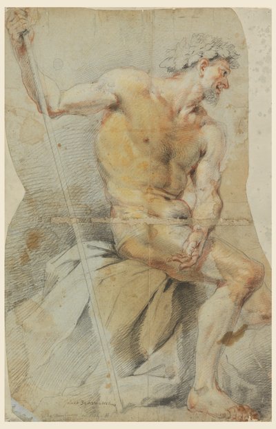 Rysunek, Studium nagiego starszego mężczyzny, Bachusa lub jednego z jego towarzyszy, 1660-70 autorstwa Giovanni Battista Merano