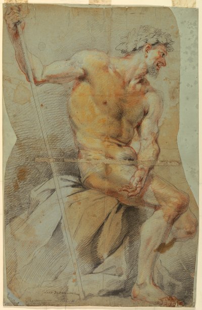 Rysunek, Studium nagiego starszego mężczyzny, Bachusa lub jednego z jego towarzyszy, 1660-70 autorstwa Giovanni Battista Merano