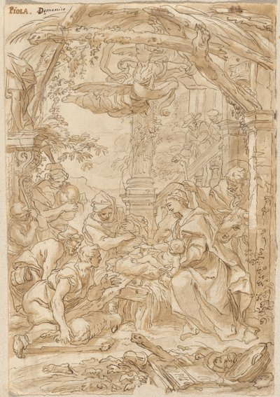 Adoracja pasterzy, ok. 1680-1690 (rysunek piórkiem i tuszem) autorstwa Giovanni Battista Merano