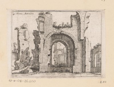 Resten van de Thermen van Caracalla w Rzymie Terme Antoniana (tytuł na obiekcie) Gezichten op Rome (tytuł serii) Niektóre widoki i perspektywy niezamieszkanych miejsc w Rzymie (tytuł serii) autorstwa Giovanni Battista Mercati
