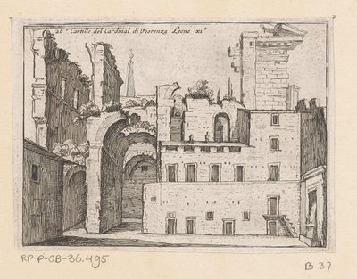 Resten van het Serapeum te Rome Cartille of Cardinal di Fiorenza Leone XI (tytuł na obiekcie) Gezichten op Rome (tytuł serii) Niektóre widoki i perspektywy niezamieszkałych miejsc w Rzymie (tytuł serii) autorstwa Giovanni Battista Mercati