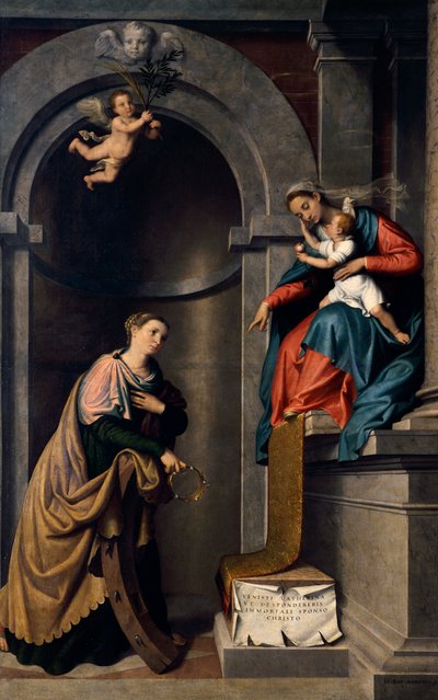 Wesele św. Katarzyny – Giovanni Battista Moroni (1525 ok. 1578), olej na płótnie, kościół św. Bartłomieja, Almenno autorstwa Giovanni Battista Moroni