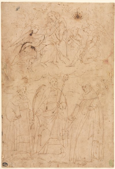 Madonna z Dzieciątkiem w Chwale nad Trzema Świętymi, ok. godz. 1570. autorstwa Giovanni Battista Paggi