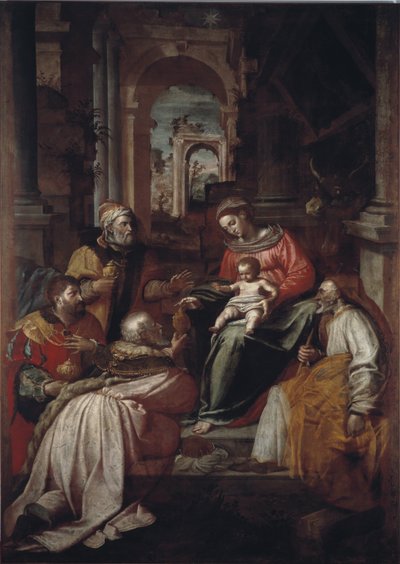 Adoracja obrazu Trzech Króli – Giovanni Battista Perolli (XVI w.) 1567 Genes, Museo Diocesano autorstwa Giovanni Battista Perolli