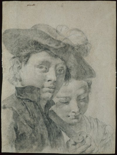 Chłopiec w kapeluszu z pióropuszem i młoda dziewczyna autorstwa Giovanni Battista Piazzetta