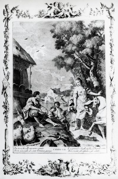Erminia witana przez pasterza, kanto VII, Jerozolima wydana autorstwa Giovanni Battista Piazzetta