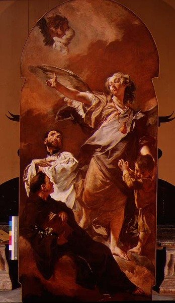 Anioł Stróż ze św. Antonim Padewskim i św. Gaetanem Thiene autorstwa Giovanni Battista Piazzetta
