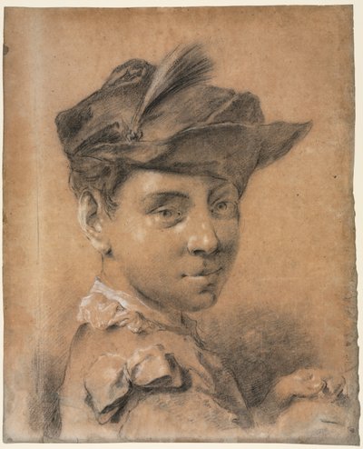 Głowa młodego mężczyzny w kapeluszu, przed 1735 rokiem. autorstwa Giovanni Battista Piazzetta
