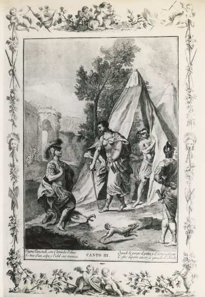 Jerusalem Delived, canto III, ilustracja Giovanni Battista Piazzetta (1683-1754) do wiersza Torquato Tasso (1544-1595), wydanie wydane w Wenecji w 1745, Włochy autorstwa Giovanni Battista Piazzetta