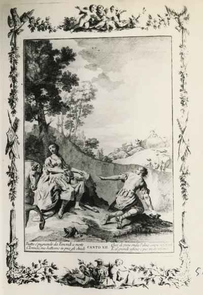 Jerusalem Delived, canto XII, ilustracja Giovanni Battista Piazzetta (1683-1754) do poematu Torquato Tasso (1544-1595), wydanie wydane w Wenecji w 1745, Włochy autorstwa Giovanni Battista Piazzetta