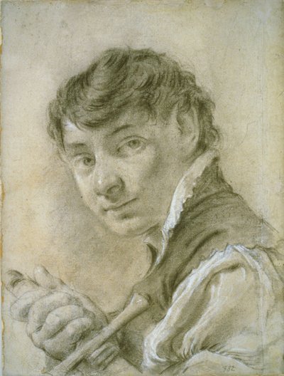 Portret młodego mężczyzny trzymającego miecz, ok. 1735 (czarno-biała kreda z węglem na papierze) autorstwa Giovanni Battista Piazzetta