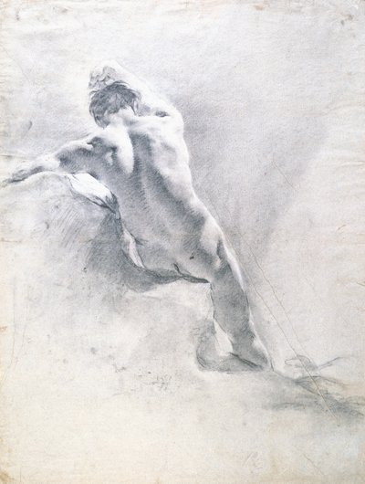 Studium aktu męskiego, ok. 1715 (czarna kreda podkreślona bielą na papierze) autorstwa Giovanni Battista Piazzetta