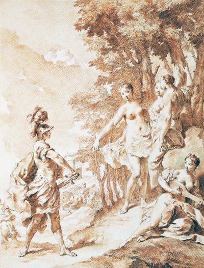 Tancredi na progu zaczarowanego lasu, scena z Jerozolimy dostarczonej przez Torquato Tassa, Giovanniego Battisty Piazzetta (1682-1754), sangwinika autorstwa Giovanni Battista Piazzetta